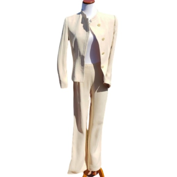 GIORGIO ARMANI Cream Pants Suit BARBIECORE Silk Blazer Borgo 21 Set Womens 8 - Picture 2 of 16